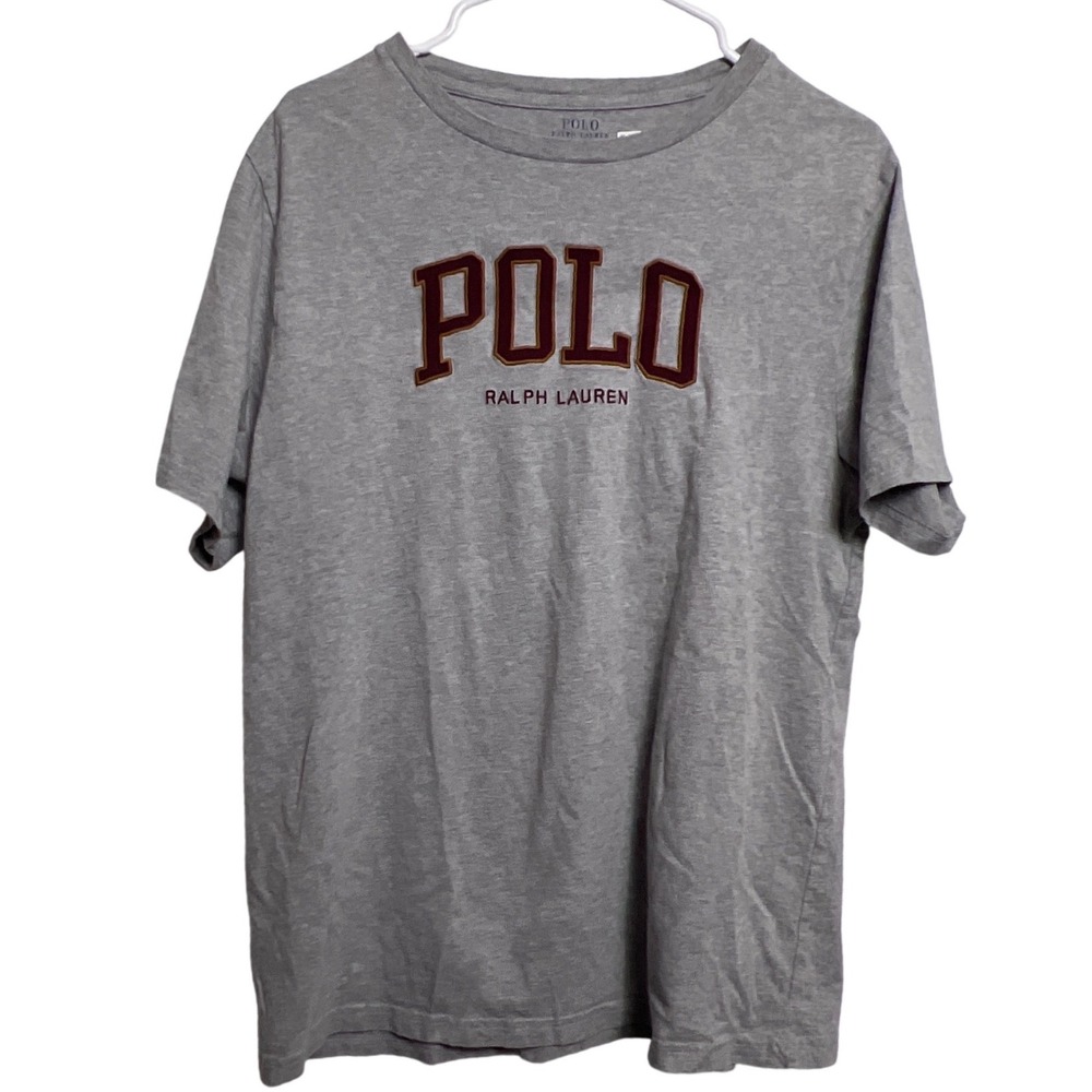 Polo Ralph Lauren Boys XL 18-20 Gray Varsity Logo Graphic T-Shirt SS School Prep